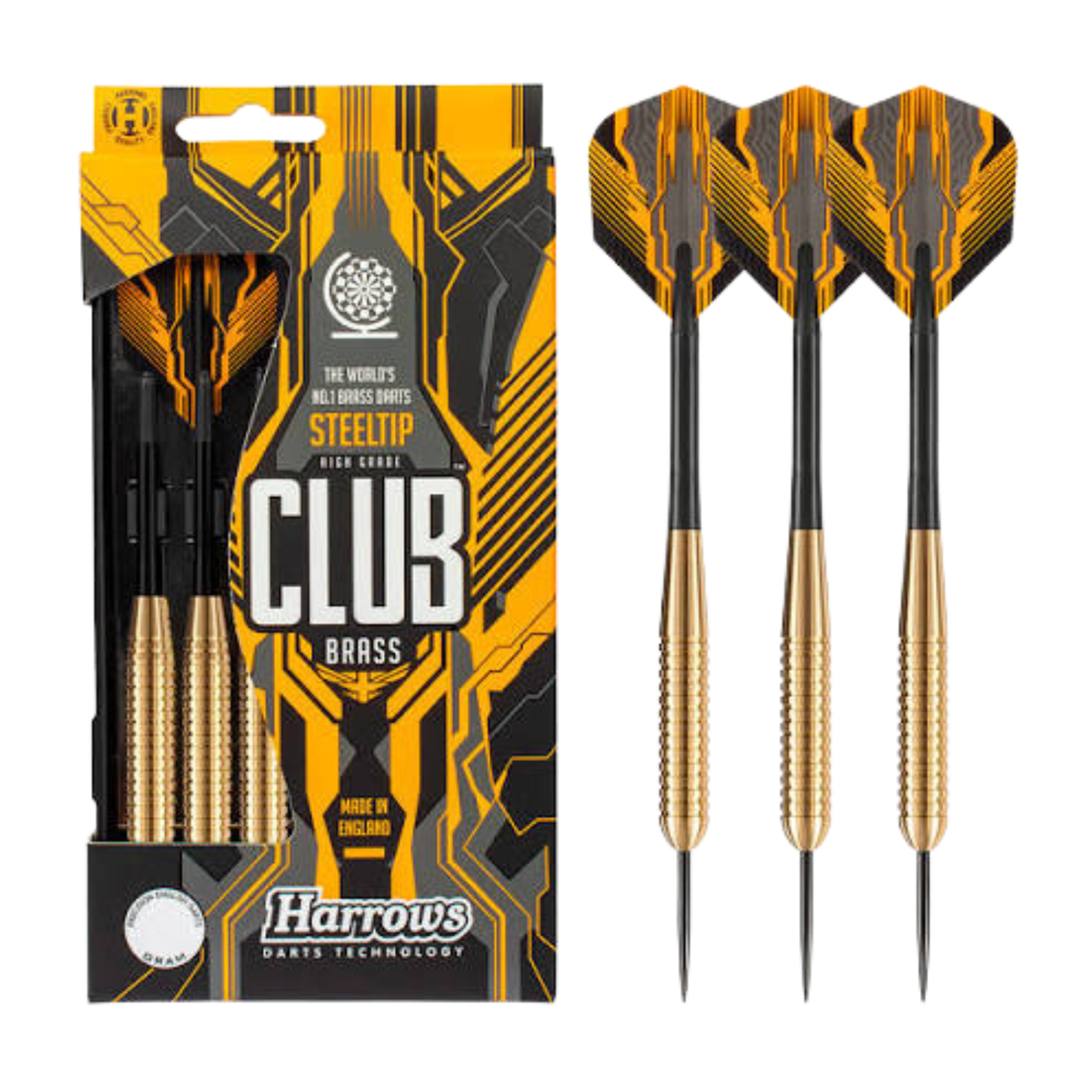 Harrows Club Brass 26GR Steel Tip Darts - Yellow Darts Harrows