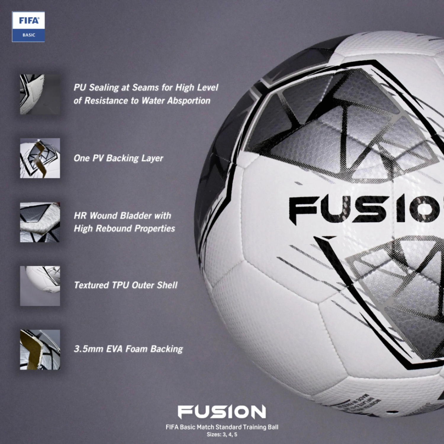Precision Fusion FIFA Basic Training Football - Sizes 3, 4 & 5 Footballs Precision