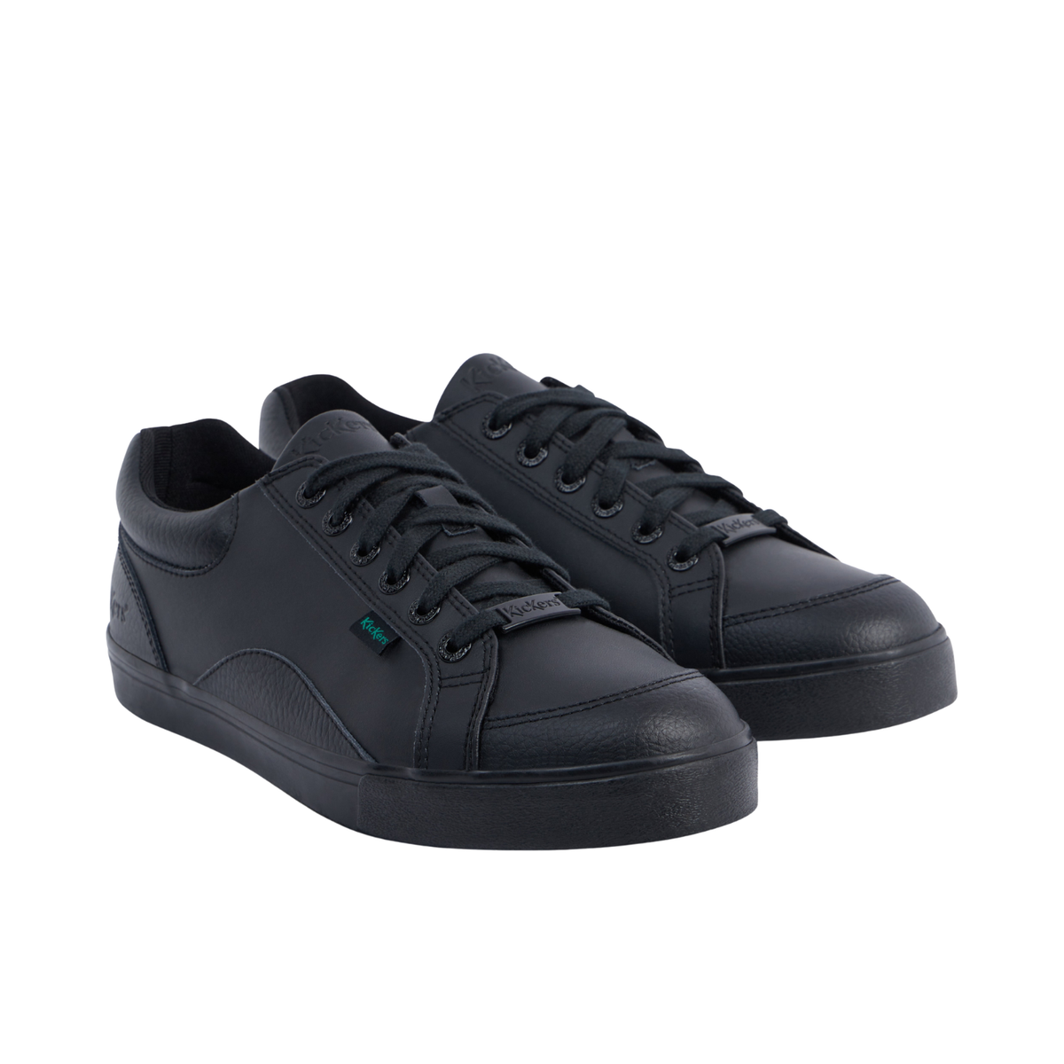 Kickers Tovni Lo Mix leather school shoes, black, back view