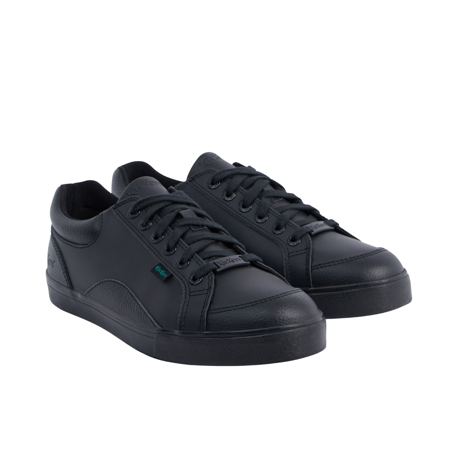 Kickers Tovni Lo Mix leather school shoes, black, back view