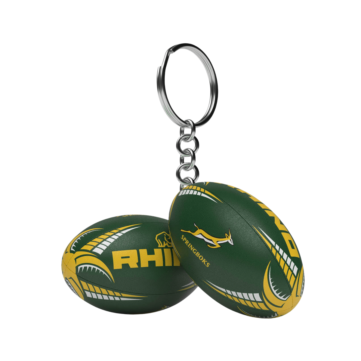 Rhino South Africa Supporters Mini Rugby Ball Keyring - White/Green/Gold Accessories Rhino