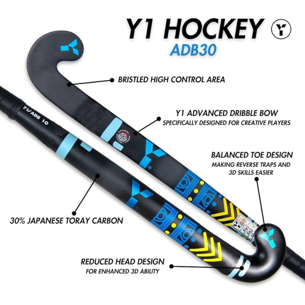 Y1 ADB 30 Hockey Stick - Black Hockey Sticks Y1