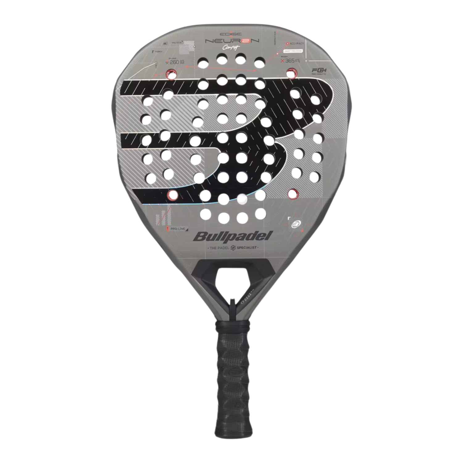 Bullpadel Neuron 02 CMF 27 Padel Racket, Grey, front view