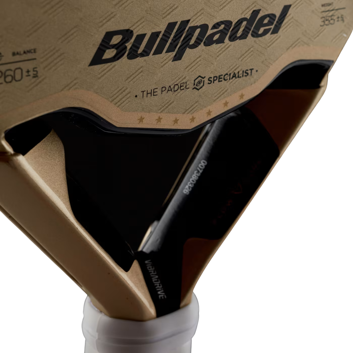 Bullpadel Flow 27 Padel Racket, Gold, close-up detail