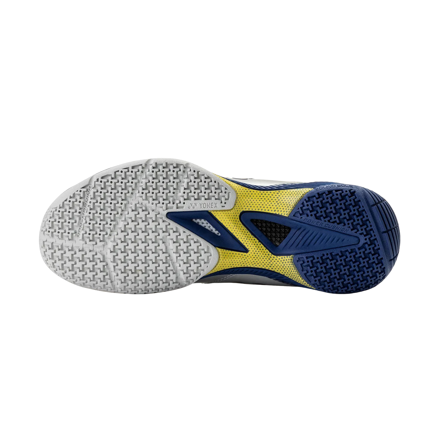 Yonex Power Cushion 65Z4 VA Badminton Shoe Women, Silver/Navy, close-up detail