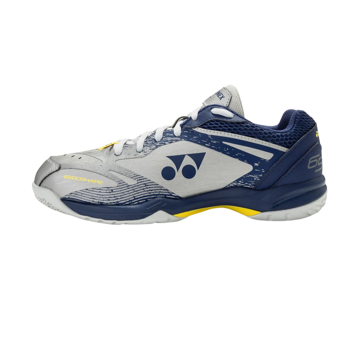 Yonex Power Cushion 65X4 VA Badminton Shoe Unisex, Silver/Navy, front view