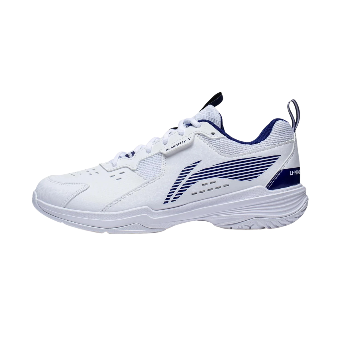 Li-Ning Almighty 5 Badminton Shoes, White/Blue, front view