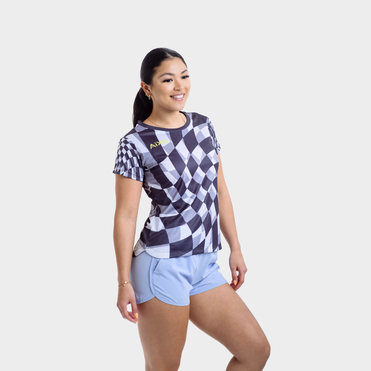 Aixo Checker Womens T Shirt Grey Check