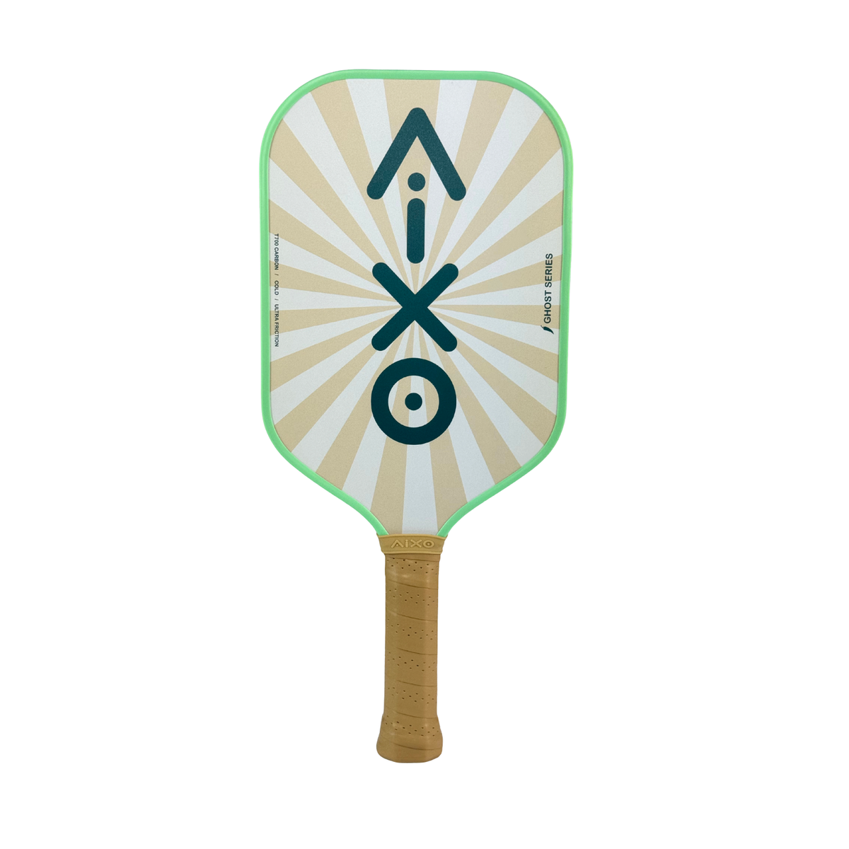 Close-up of handle grip on the AIXO CP03 Ghost Lucky Cat pickleball paddle for better control.