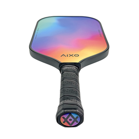 Flat-lay image of AIXO Ghost Prism Break rainbow carbon pickleball racket for stylish, performance-driven players.