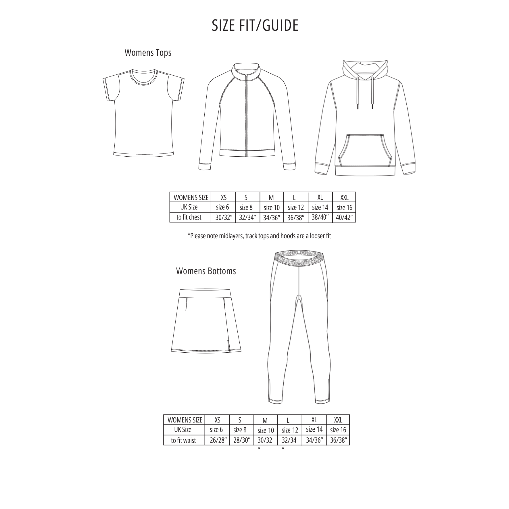 BBA womens size guide
