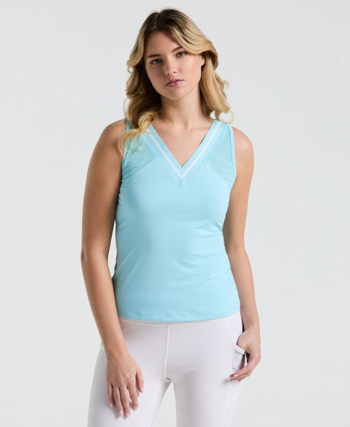 Original Penguin Women's Color Block Sleeveless Tennis Tank Top – Blue Grotto  (O1KSF020)