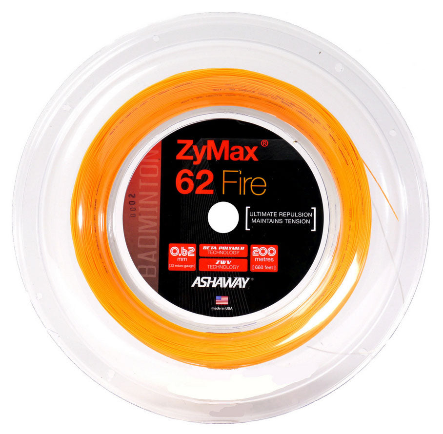Ashaway ZyMax 62 Fire String (200m Reel) Orange